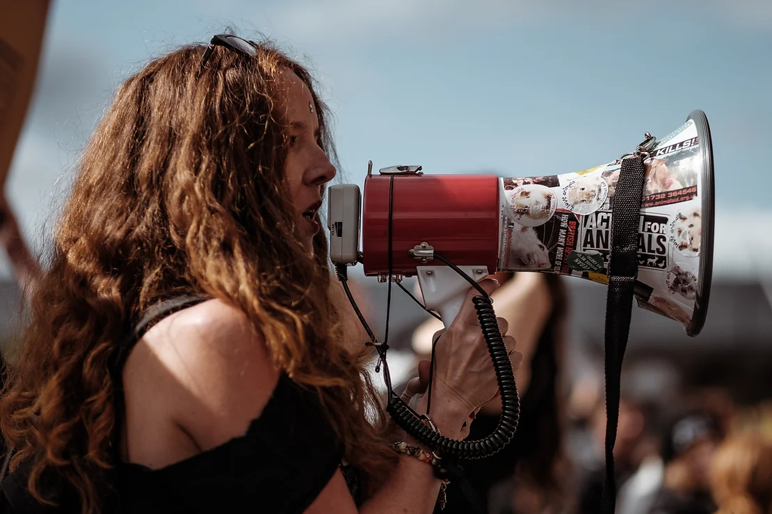 Activist with megaphone